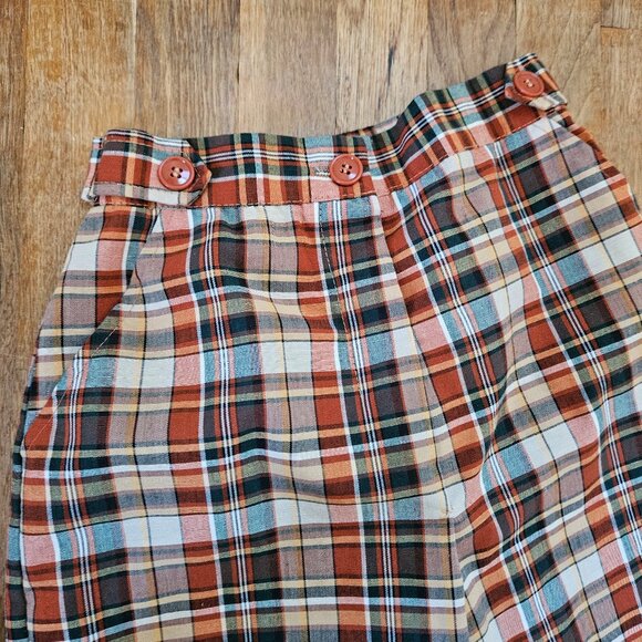 Vintage 70s Green Rust Orange Plaid 3-Piece Set Top Pants Skirt Juniors 5 XXS - Picture 9 of 12